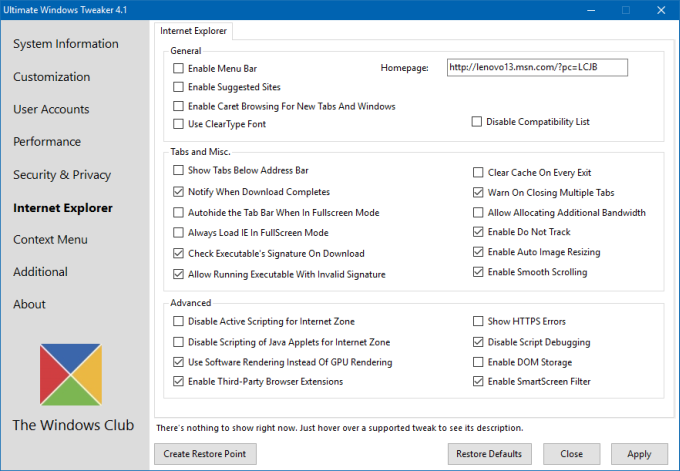 IE tweaks