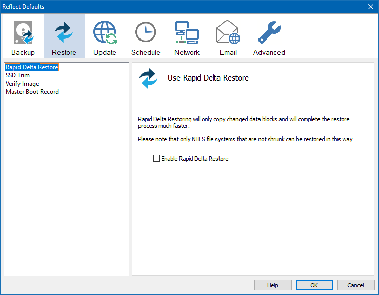 Restore options