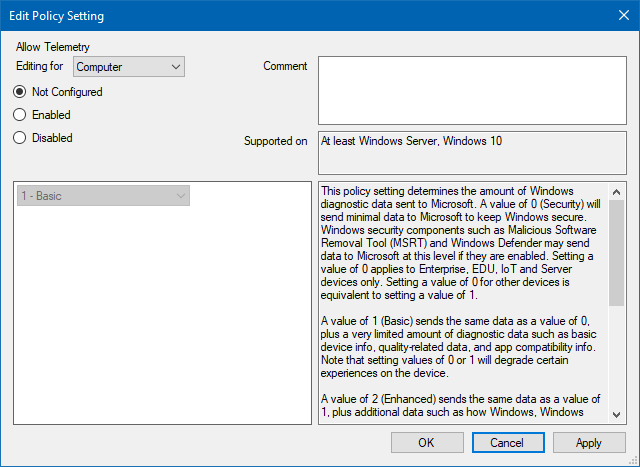 Telemetry policies