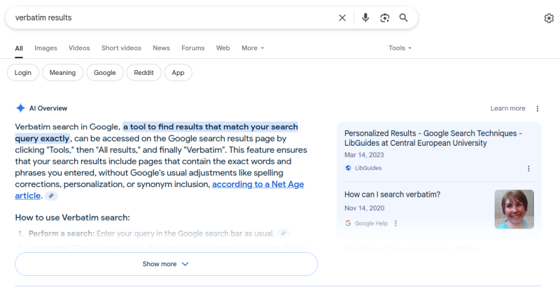 Verbatim search 1